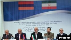 Armenia - Artashes Tumanian (L), the Armenian ambassador to Iran, attends a session in Yerevan of the Iranian-Armenian commission on economic cooperation, 23Dec2015.