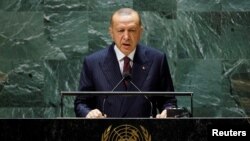 Реджеп Таїп Ердоган під час виступу на 76-й сесії Генасамблеї ООН