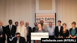 Cindy Hickey, the mother of jailed American Shane Bauer, speaks at a Washington press conference in May 2011, nearly two years into her son's ordeal.