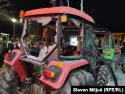 Damaged tractors in central Belgrade early on March 15