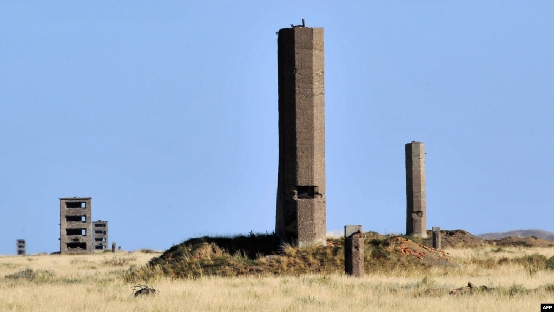 Equipment housings at the nuclear explosion site P-1, in Semey, formerly Semipalatinsk, stand as a testimony to the area's nuclear history.