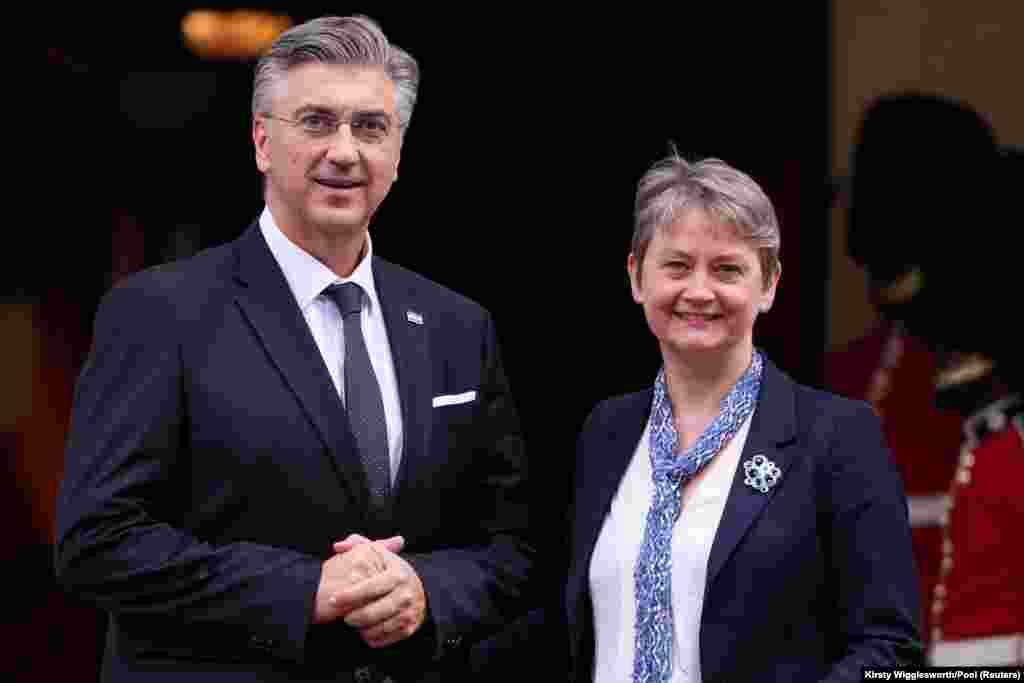 Britanska ministarka spoljnih poslova Ivet Kuper i premijer Hrvatske Andrej Plenković.U okviru Berlinskog procesa učestvuju i članice Evropske unije.