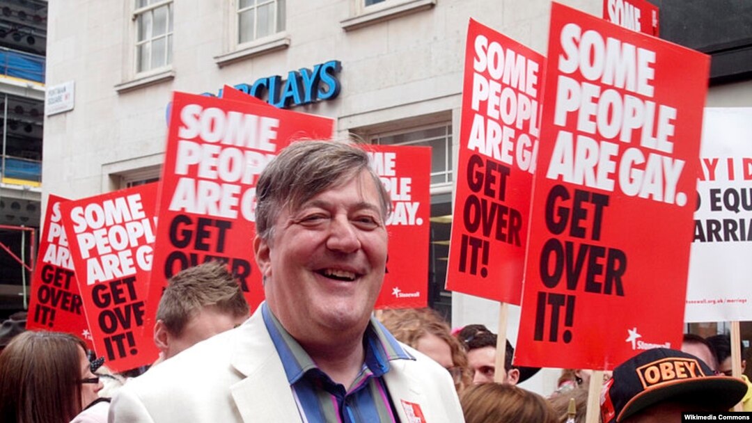 British author and writer Stephen Fry at London's WorldPride parade last year. 
