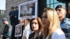 Armenia -- Supporters of arrested former parliament staffer Arsen Babayan protest outside a court building in Yerevan, October 24, 2019.