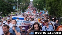 Протестный митинг против ареста губернатора Хабаровского края Сергея Фургала. Россия, Хабаровск, 22 августа 2020 года. Архивное фото