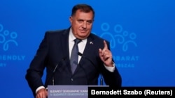 Milorad Dodik, član Predsjedništva BiH, govori na Demografskom samitu u Budimpešti 23. septembra 2021. 