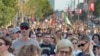 Student-led anti-government protesters demonstrate in Belgrade on September 8. 