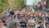 Student-led anti-government protesters demonstrate in Belgrade on September 8. 