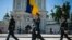 Ukrainian honor guards rehearse for the June 7 presidential inauguration in Kyiv.