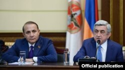 Armenia - President Serzh Sarkisian announces his decision to appoint Hovik Abrahamian as Armenia's new prime minister, Yerevan, 13Apr2014.