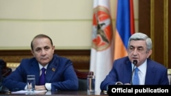 Armenia - President Serzh Sarkisian announces his decision to appoint Hovik Abraamian as Armenia's new prime minister, Yerevan, 13Apr2014.