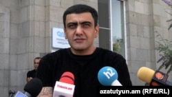 Armenia - Goris Mayor Arush Arushanian talks to journalists outside a local court, September 3, 2024.