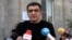 Armenia - Goris Mayor Arush Arushanian talks to journalists outside a local court, September 3, 2024.