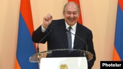 Armenia -- President Armen Sarkissian speaks at a ceremony in the presidential palace in Yerevan, June 4, 2018.