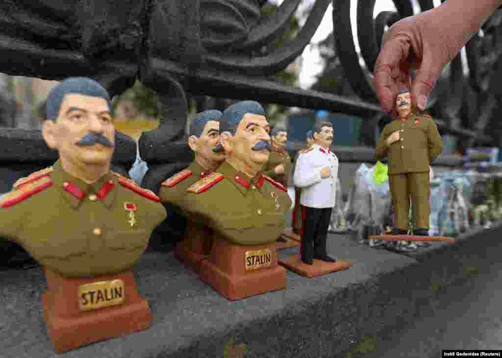 Souvenirs are displayed for sale at the museum of Soviet leader Josef Stalin in his hometown of Gori, Georgia. Stalin died 70 years ago, on March 5, 1953.