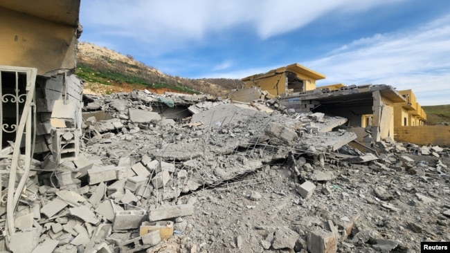 Ndërtesat e shkatërruara të një grupi kurd iranian në rajonin e Kurdistanit, të cilat thuhet se u goditën nga një dron iranian në fillim të marsit.