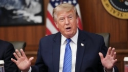 US President Donald Trump speaks during a Cabinet meeting at Camp David in Maryland on July 31.