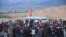 Protesters demand the nationalization of the Kumtor mine in Kyrgyzstan late last month. 