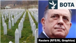 Fotografi e kombinuar e Qendrës Përkujtimore në Potoçari dhe ish-presidentit të Republikës Sërpska, Millorad Dodik.