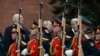 Аляксандар Лукашэнка, Уладзімір Пуцін і Касым-Жамарт Такаеў падчас параду ў Маскве 9 траўня