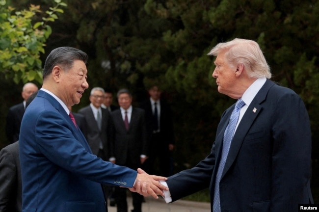 Президент США Дональд Трамп (справа) і голова КНР Сі Цзіньпін у резиденції Чжунаньхай у Пекіні, Китай, 15 травня 2026 року
