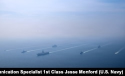 A fleet of US Naval Vessels led by the USS Abraham Lincoln aircraft carrier in the Arabian Sea on February 6, shortly before Operation Epic Fury was launched.