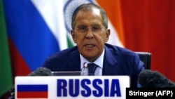 SOUTH AFRICA - Russian Foreign Affairs Minister Sergei Lavrov speaks during a BRICS foreign affairs ministers' meeting at the OR Tambo Building in Pretoria on June 4, 2018.