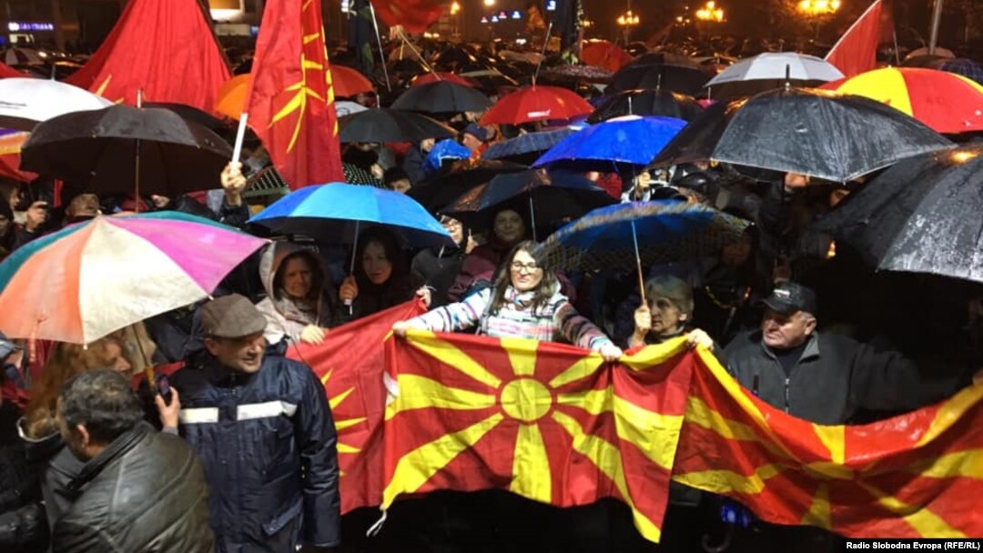 Macedonia-Protest against the constitutional changes in front of the Parliament 