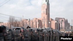 Riot police troops in downtown Yerevan, March 1, 2008