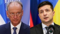 Ukrainian President Volodymyr Zelenskiy (right) and Russian Security Council Secretary Nikolai Patrushev (combination photo)