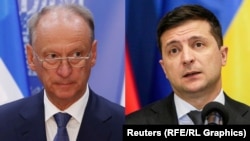 Ukrainian President Volodymyr Zelenskiy (right) and Russian Security Council Secretary Nikolai Patrushev (combination photo)