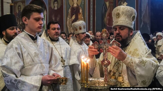 Митрополит Киевский Епифаний во время богослужения ,19 января 2019 года