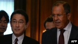 Russian Foreign Minister Sergei Lavrov (right) will also meet with his Japanese counterpart, Fumio Kishida.