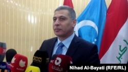 رئيس الجبهة التركمانية أرشد الصالحي يتحدث في مؤتمر صحفي بكركوك