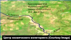 Фрагмент снимка с указанием загрязнения рек в Красноярском крае