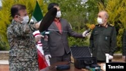 Major General Hossein Salami, Commander of Iran's Revolutionary Guard, makes an announcement about a coronavirus detection device invented by the Guards' "scientists". April 15, 2020.