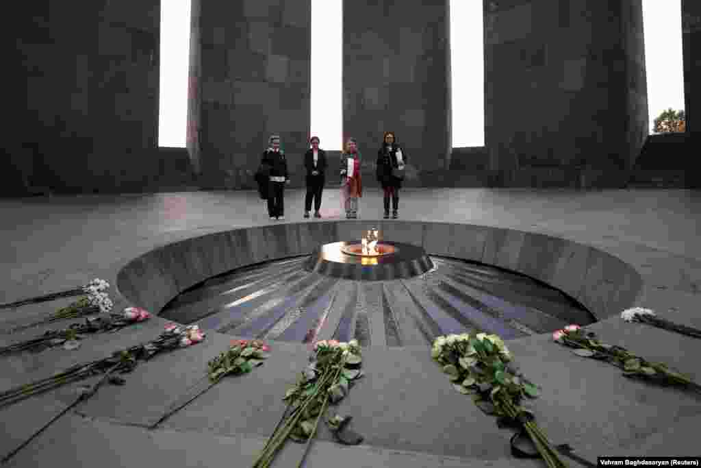 Swedish environmental activist Greta Thunberg visits the Tsitsernakaberd Armenian Genocide Memorial in Yerevan.