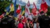 Activists from the two groups had both gathered to rally in front of the presidential office in the Ukrainian capital. 