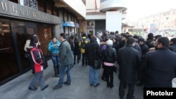 Armenia - Workers of the Yerevan Metro protest against pension reform, 12Feb2014.