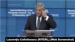 Prședintele Parlamentului European Antonio Tajani, Bruxelles, 25 noiembrie 2018.