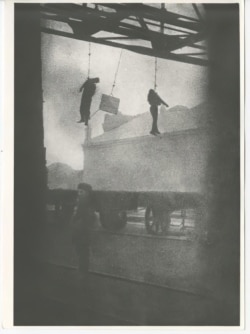 Workers hanging from a factory entrance in Odesa in late 1918 or early 1919. The men were reportedly killed by French troops.