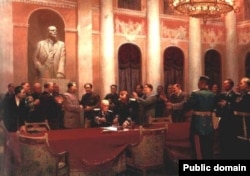 Картина "Сталин и Мао Цзедун подписывают Советско-китайский договор о дружбе, союзе и взаимной помощи"