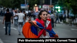 Armenia - A protester on Marshal Bagramian Avenue, Yerevan, 28Jun2015.