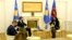 Kosovo: The European Union’s special envoy for the dialogue, Miroslav Lajcak during a meeting with acting president of Kosovo, Vjosa Osmani