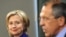 Russian Foreign Minister Sergei Lavrov with visiting U.S. Secretary of State Hillary Clinton at a press conference in Moscow