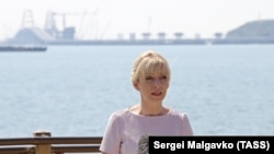 Мария Захарова на брифинге в аннексированном Крыму, 16 мая 2018 года