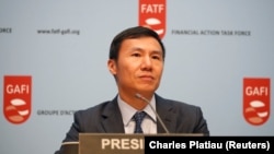 FATF (Financial Action Task Force) President Xiangmin Liu attends a news conference after a plenary session at the OECD Headquarters in Paris, October 18, 2019