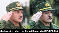 Зьлева Аляксандар Лукашэнка на фота з president.gov.by, справа на фота Сяргея Гапона для AFP