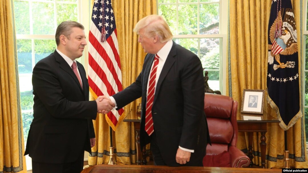 Georgian Prime Minister Giorgi Kvirikashvili meets with U.S. President Donald Trump at the White House on May 8.