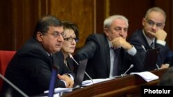 Armenia - Gagik Jahangirian (L) and other deputies from the Armenian National Congress attend a parliament session in Yerevan.
